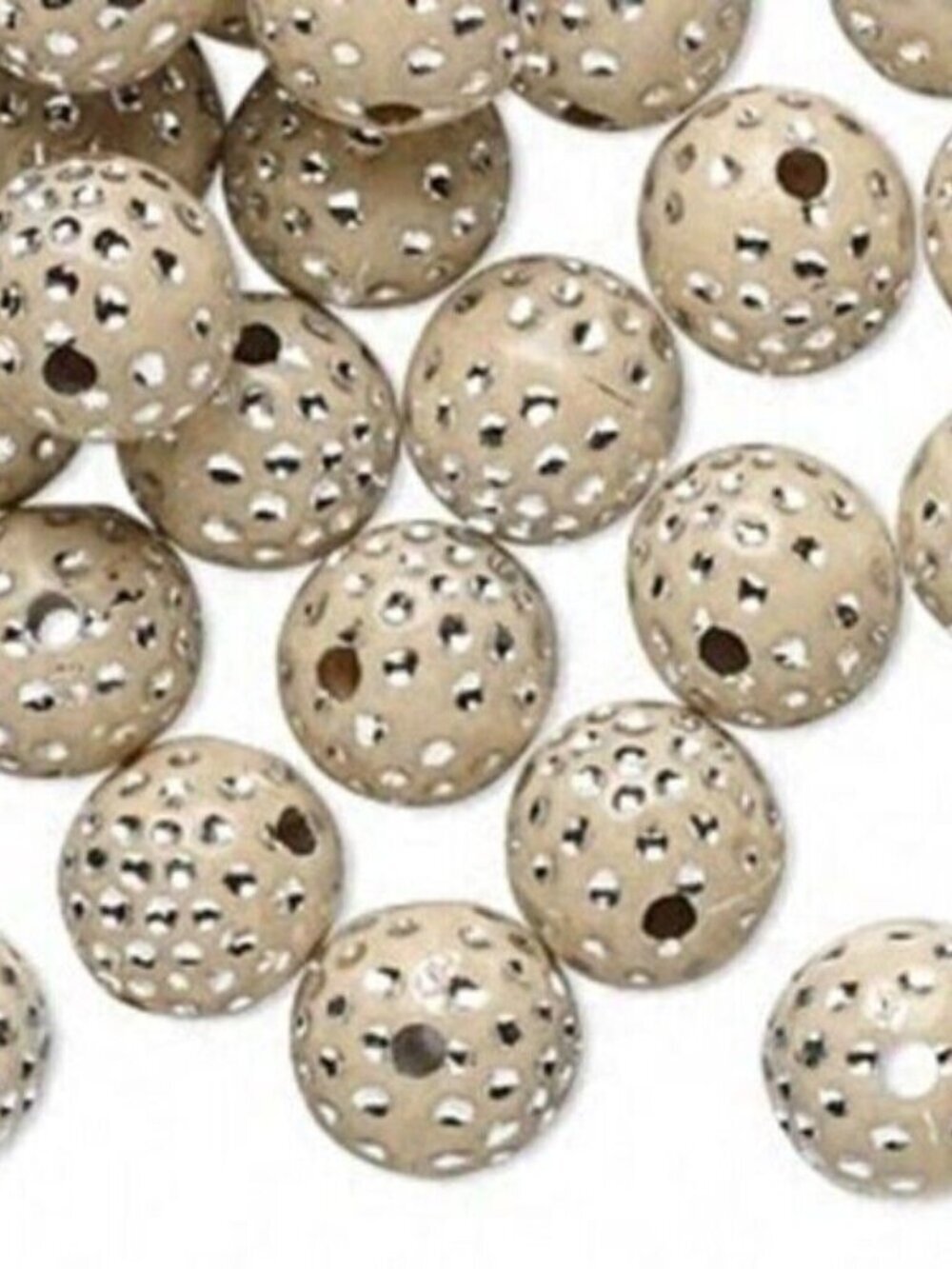 20 Retro Tan and Silver Polka Dot 10mm Round Beads